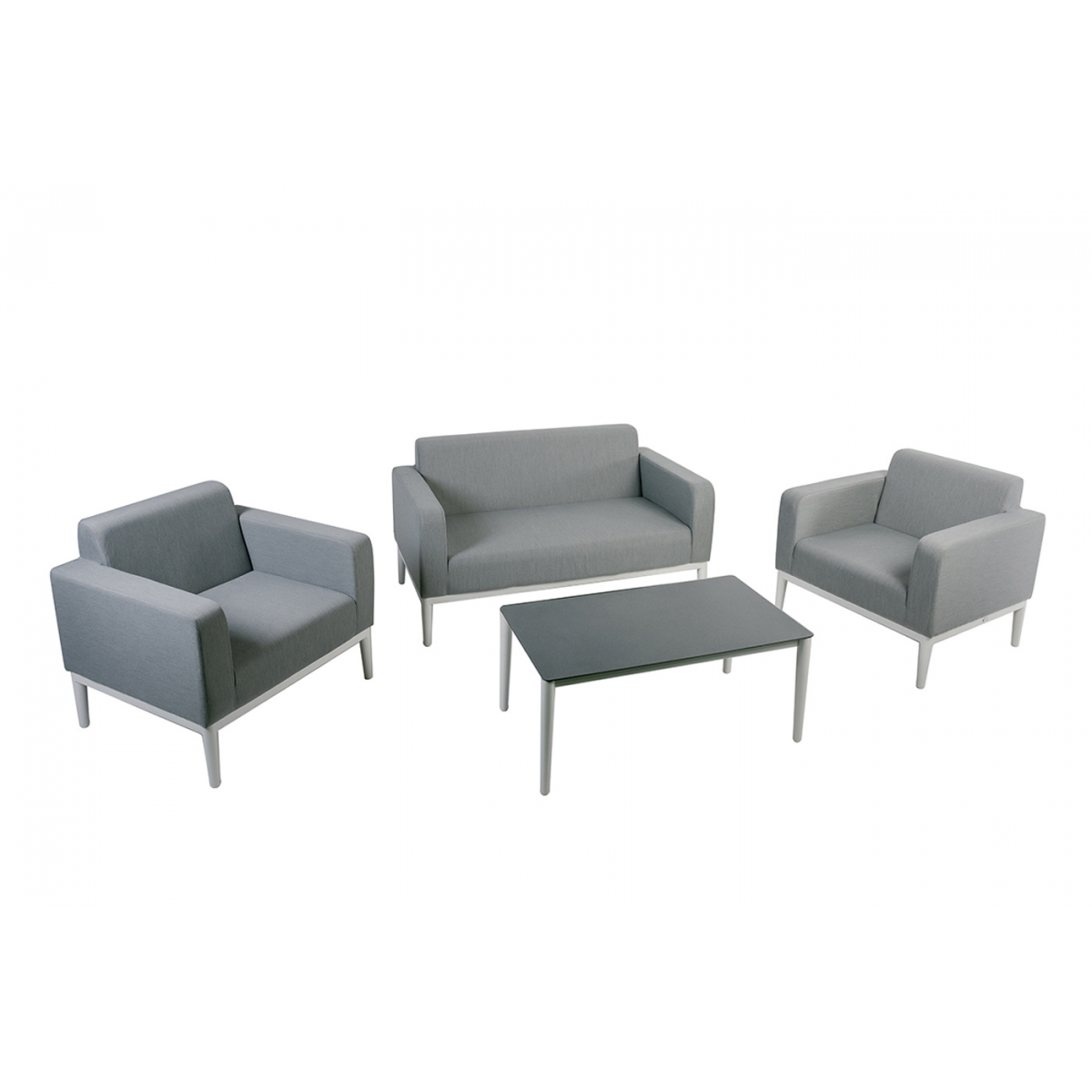 Salon De Jardin Pour 4 Personnes "Viena" Tissu Déperlant Et Aluminium Gris 1 Banquette + 2 Fauteuils + 1 Table