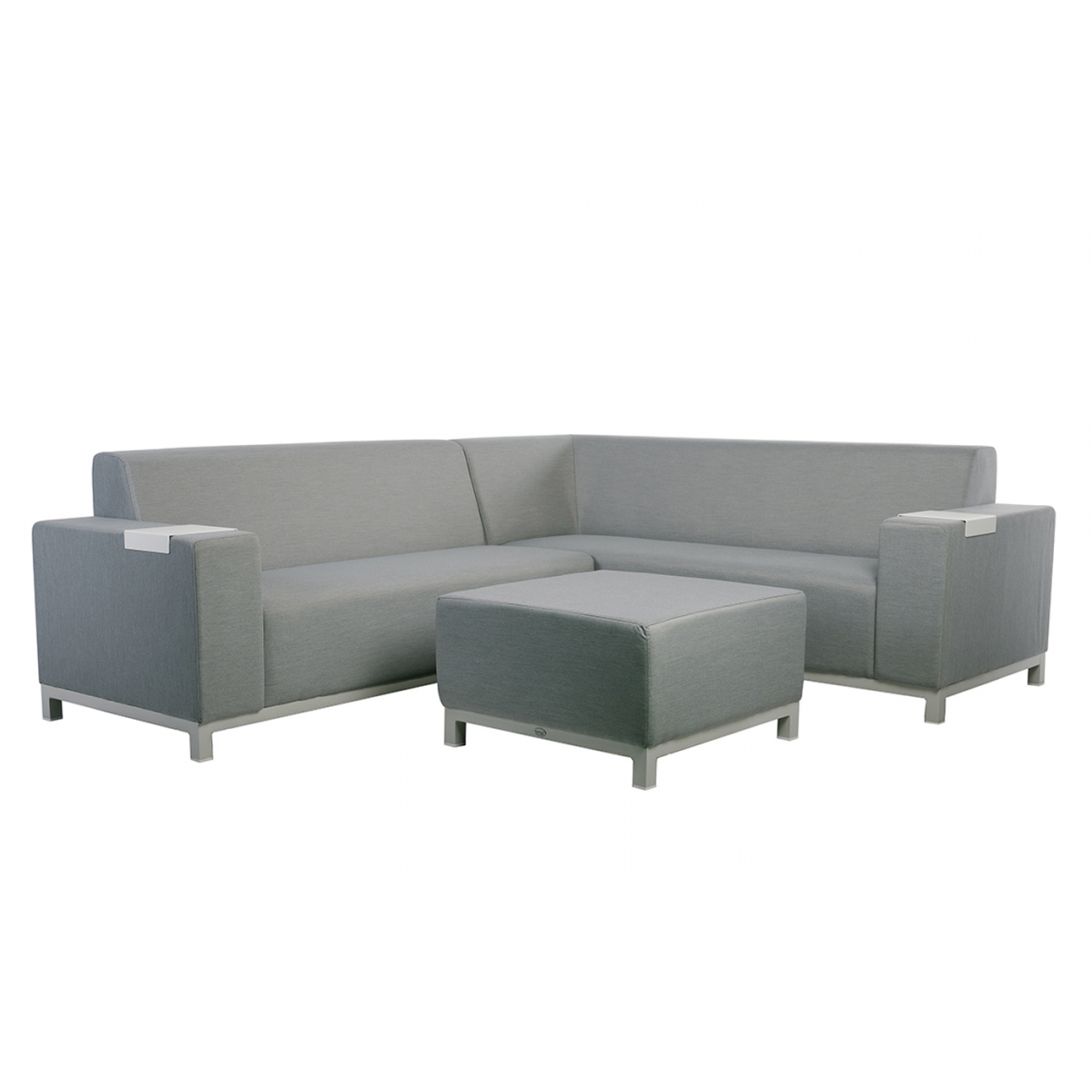 Salon De Jardin D'angle Pour 6 Personnes "Bristol" Tissu Déperlant Et Aluminium Gris 2 Canapés + 1 Pouf/Table