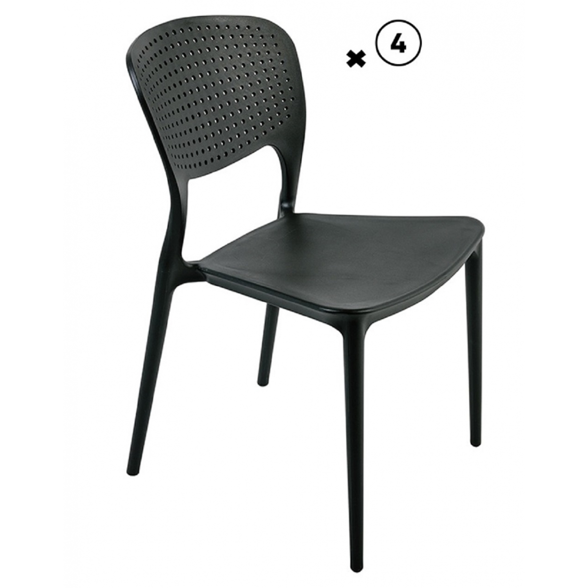 Lot De 4 Chaises "Kos" Ajourée Noir - Polypropylène