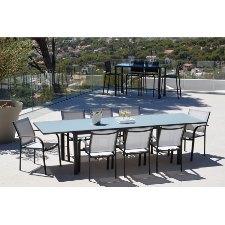 Ensemble De Repas Extensible Gris + 8 Fauteuils - Verre - Aluminium